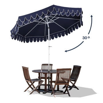 Tracy 9 ft. Classic MidCentury Scalloped Fringe Market Patio Umbrella